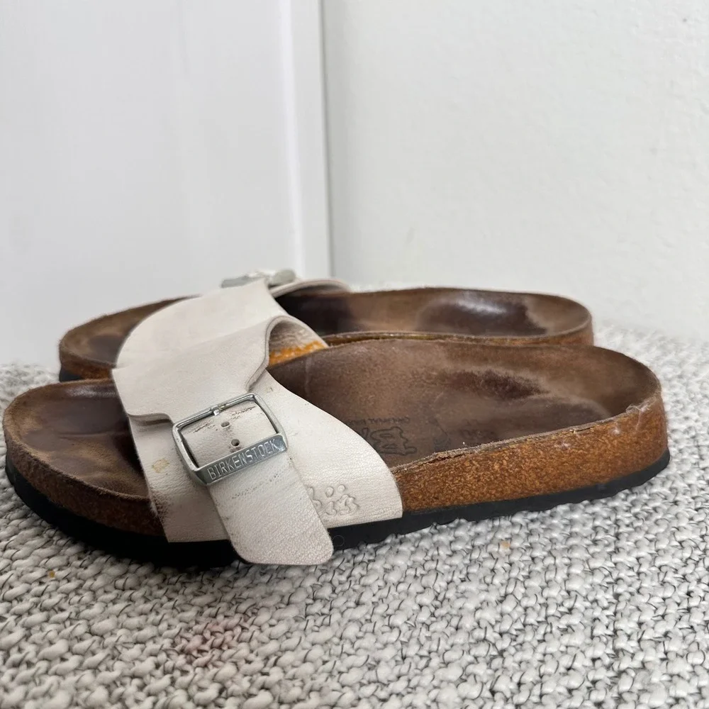 Birkenstock Birki's Madrid White Single Strap Buckle Slide Sandals Kids 36 4 4.5